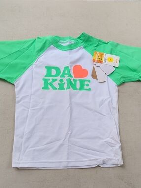 Dakine Kids Rashguard White with Green Sleeves and Neon Orange Heart